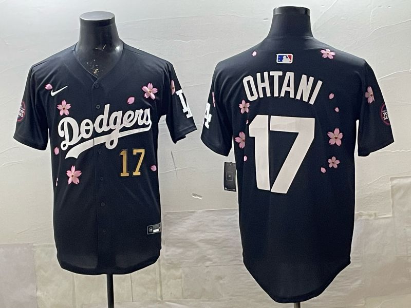 Men 2025 Nike Los Angeles Dodgers #17 Ohtani Black Game MLB Jersey 06